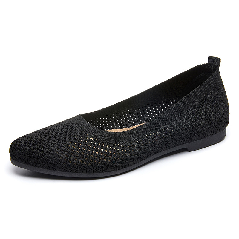 Women's cross-border Southeast Asian trade shoes, solid color pointed flat shoes, women's casual cloth shoes, Fei-woven knitted shoes Item Picture