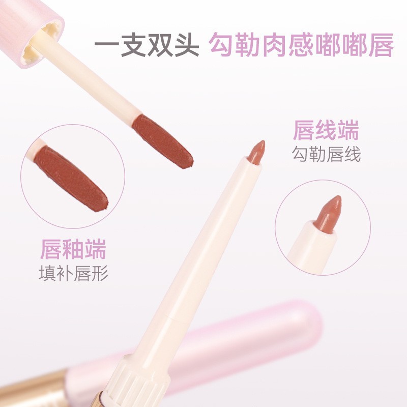 NOVO Fog Kiss Double-headed Lip Gloss Lip Liner Pen, with a double-headed velvet mist, creamy and smooth texture, Outlines the lip shape at an affordable price details Picture