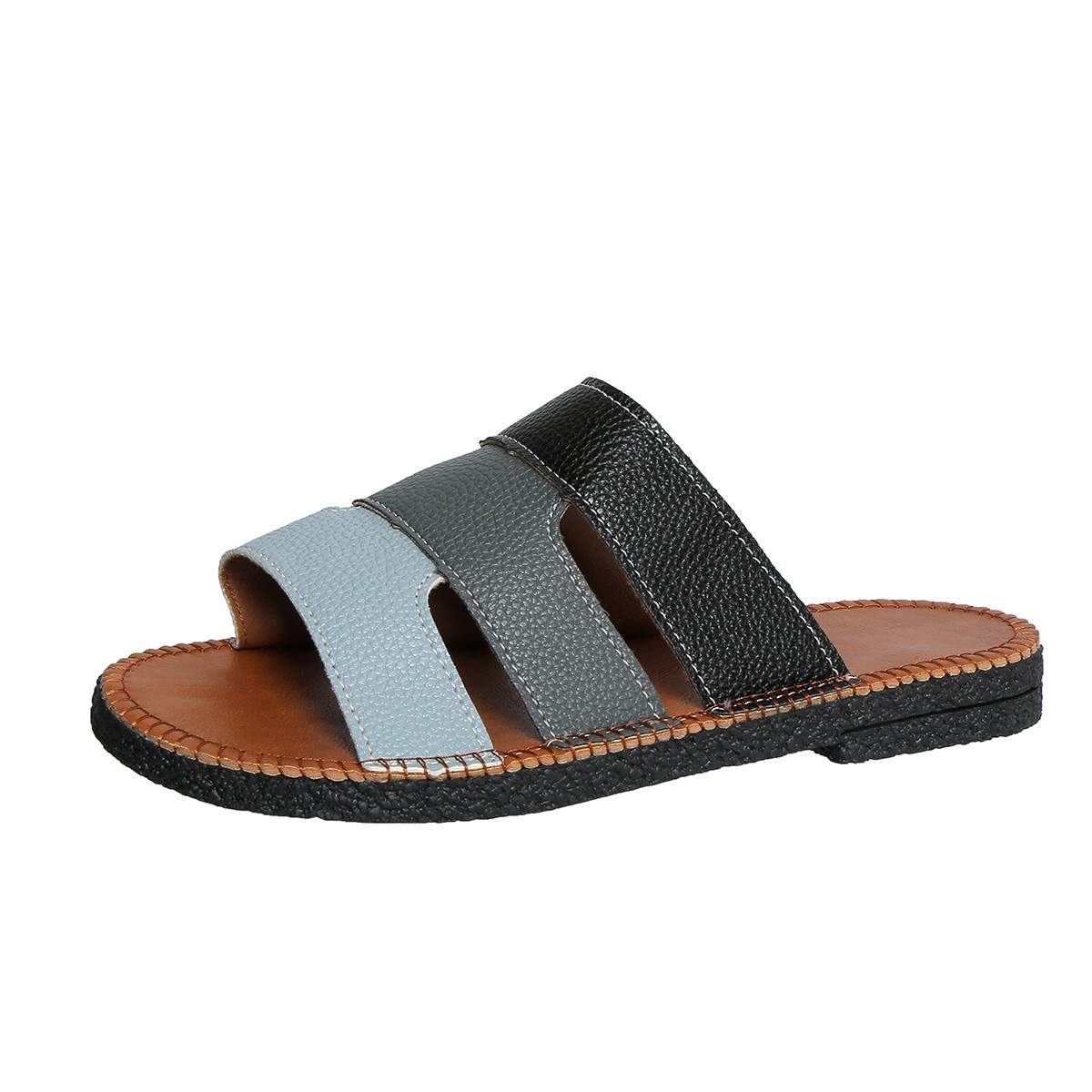 New large-sized flat slippers for women's summer in cross-border trade, color-blocked flip-flops, and European and American fish-mouth cool slippers for outerwear Item Picture