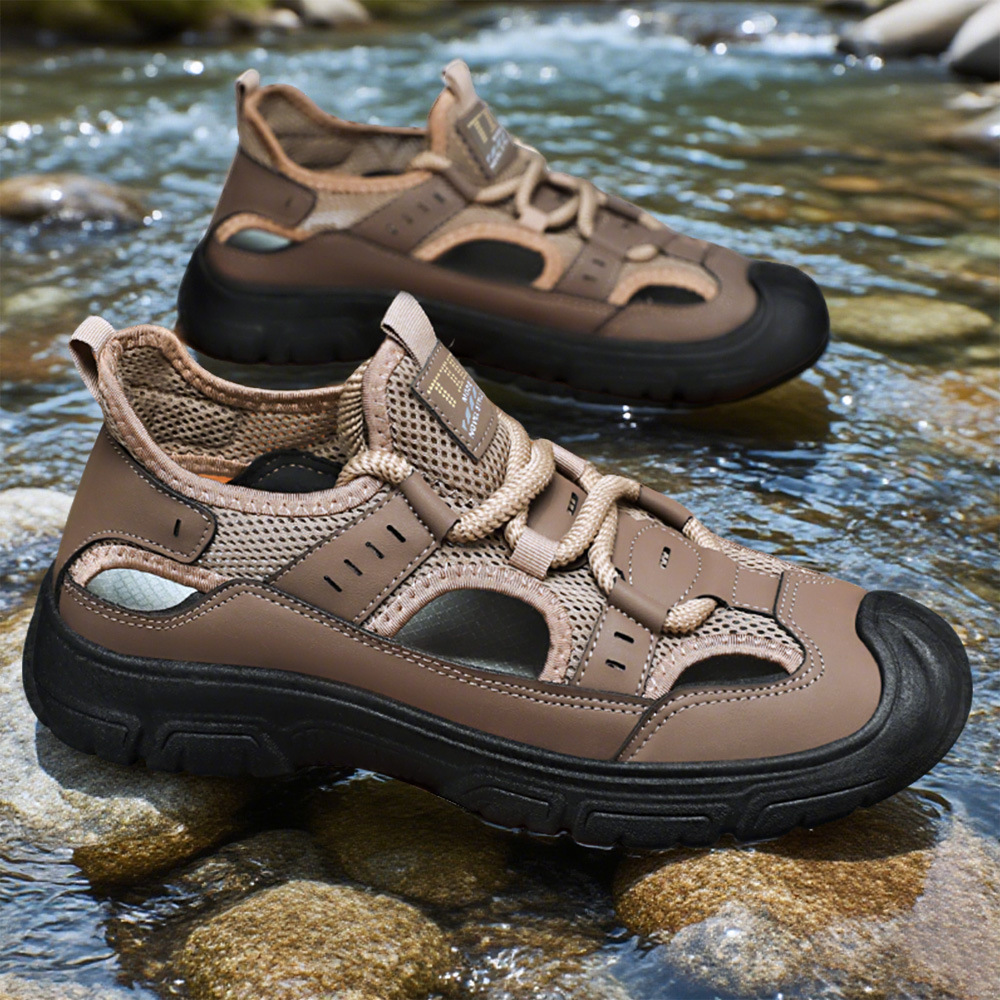Men's summer shoes, sandals, perforated breathable mesh shoes, beach shoes, shoes for middle-aged and elderly fathers, casual shoes, men's shoes full figure