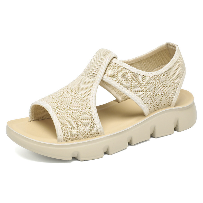 Women's cross-border shoes, summer flying woven beach shoes, foreign trade breathable casual shoes, solid color versatile polyurethane single shoes Item Picture