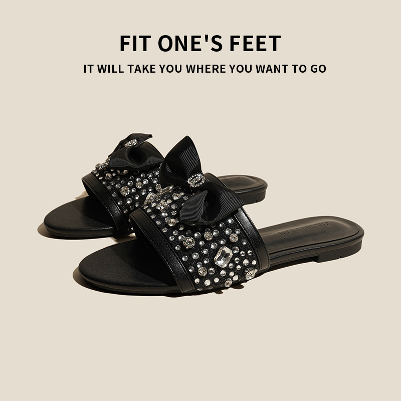 Summer 2011 new bow sequined flower comfortable, fashionable and simple daily flat thick-soled flip-flops for women Specification drawing