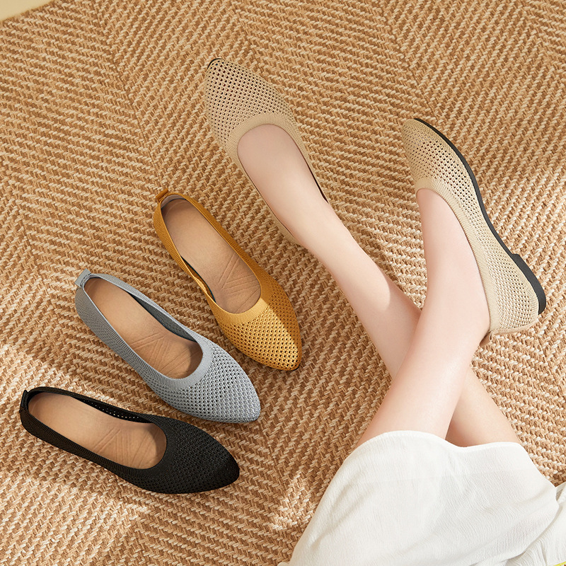 Women's cross-border Southeast Asian trade shoes, solid color pointed flat shoes, women's casual cloth shoes, Fei-woven knitted shoes Application Scenario