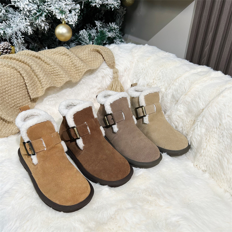Boken women's shoes with cowhide insole height-increasing BK woolen shoes for women to wear outside in winter 2023 new style snow boots with fleece shoes and high heels full figure