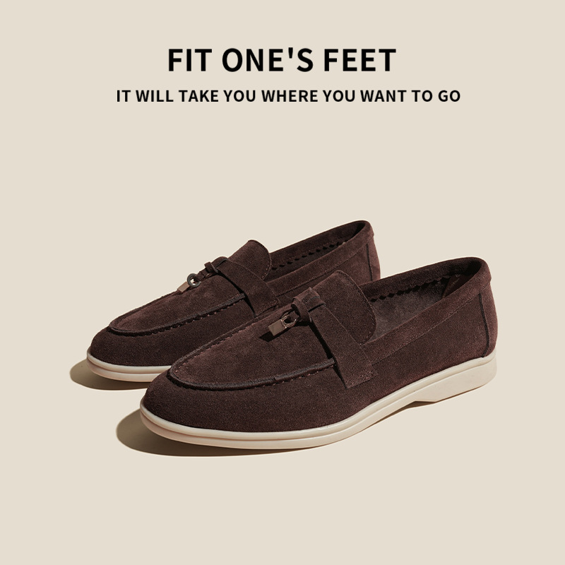 LP Loafers' new genuine leather one-foot flat fringed lazy women's shoes for casual autumn and winter with fleece and large size Specification drawing