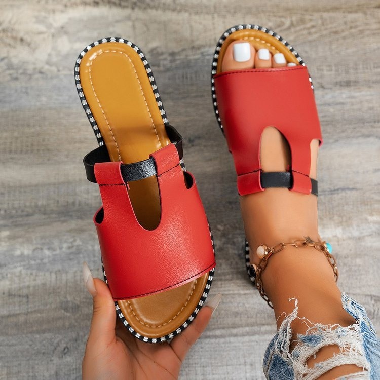 In 2025, new European and American fashion slippers, large-sized flip-flops, hollowed-out solid color fish-mouth sandals, women's Amazon AliExpress details Picture