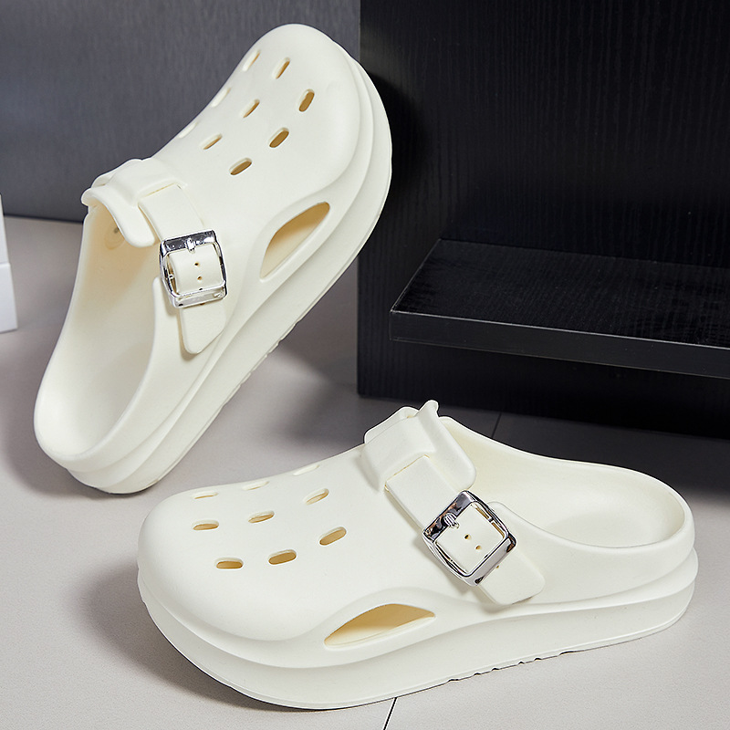 Women's clogs with thick soles that feel like stepping on poop, Boken shoes for summer comfort, flip-flops, breathable and non-stuffy, casual shoes full figure
