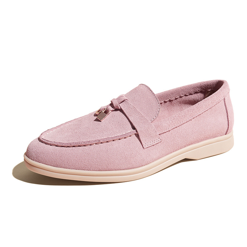 LP Loafers' new genuine leather one-foot flat fringed lazy women's shoes for casual autumn and winter with fleece and large size Item Picture