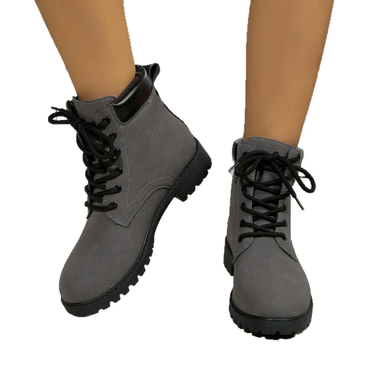 Cross-border large-sized square and Dr. Martens boots for women, new lace-up, fashionable, casual and versatile skinny boots and short boots from Europe and America Item Picture