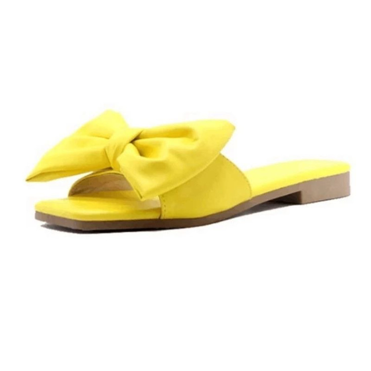 2022 Summer cross-border large-sized export women's flip-flops with bow, square head and one-line beach shoes Item Picture