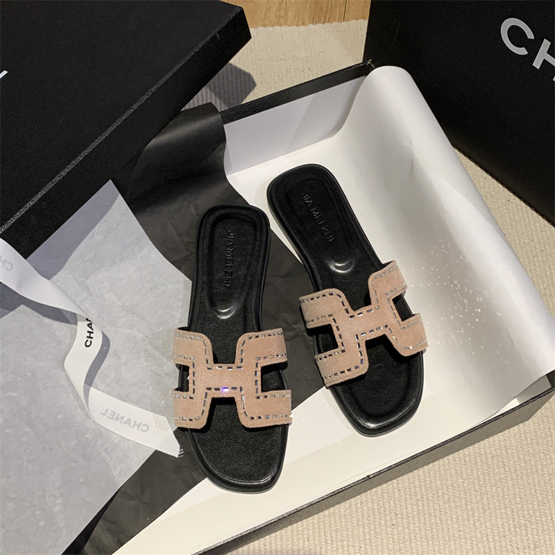 【sheii Su Yinyin 】~GD version water diamond square toe H-shaped beach flip-flops for women, flat bottom for outerwear Specification drawing