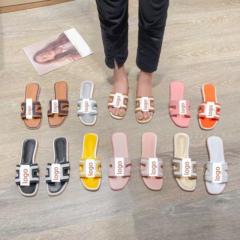 2024 New summer women's versatile slippers, soft-soled high-heeled flip-flops, anti-slip one-shoulder thick-heeled flat sandals full figure