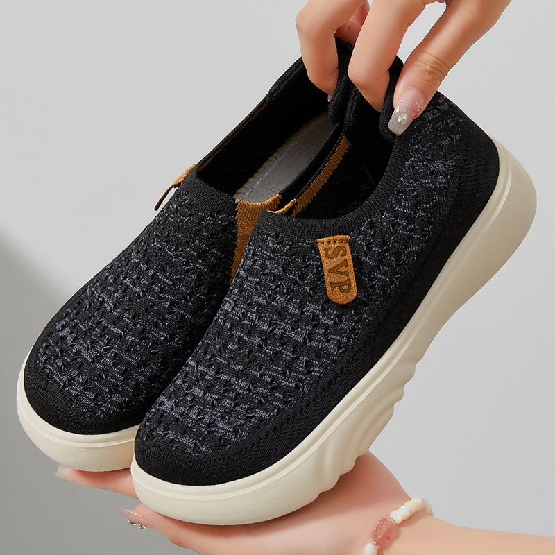Women's shoes, versatile casual shoes, soft-soled shoes that don't tiring the feet, mother's shoes, middle-aged and elderly flying woven shallow opening breathable single shoes, cloth shoes Specification drawing
