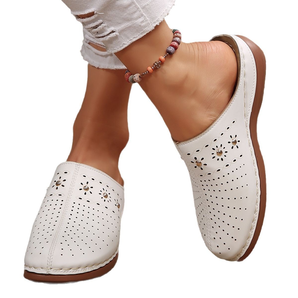 Cross-border large-sized thick high-heeled flip-flops for women, 2025 summer new style hollowed-out lightweight outerwear sandals for women wholesale Item Picture