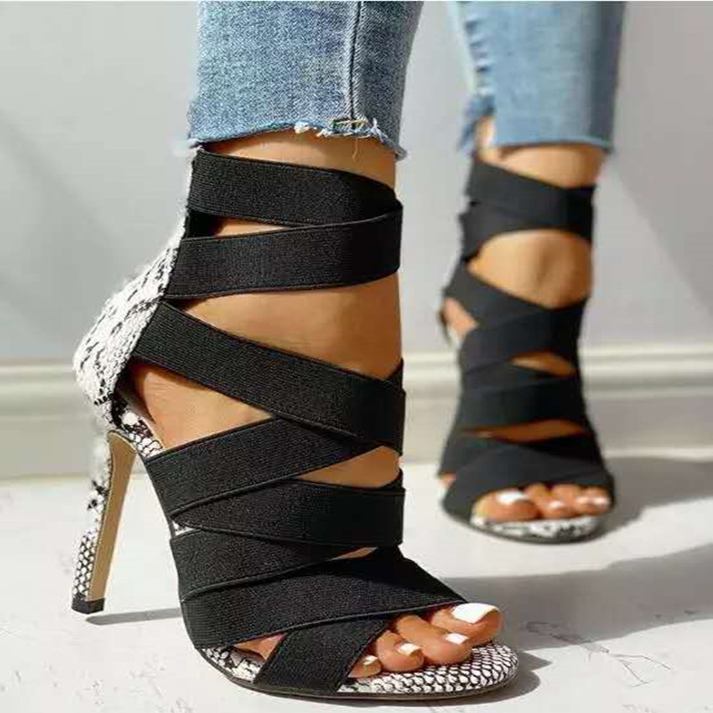 New women's shoes for export, size 36-42, large-sized European and American, Amazon independent station, elastic, thin-heeled and high-heeled sandals for women details Picture