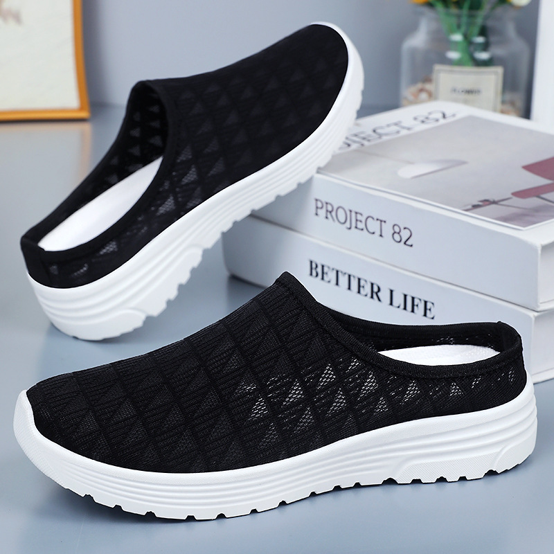 Women's casual shoes, breathable, half-flip-top, worn outside with a pair of slippers, cross-border large-sized fashionable and versatile women's single shoes full figure