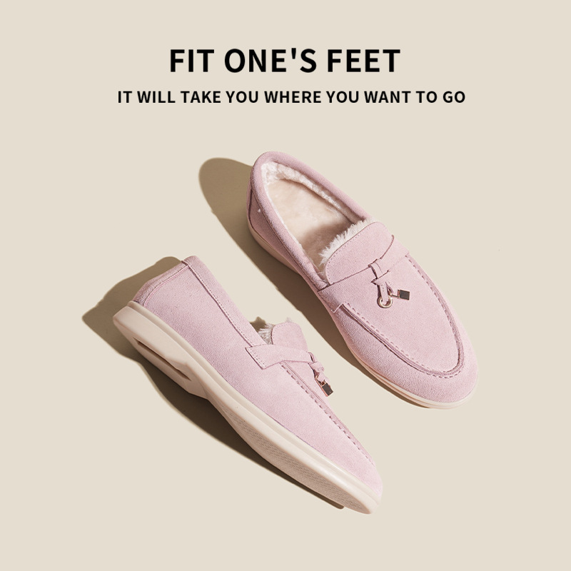 Women's outerwear casual bean shoes, matte leather, British style, European and American burst genuine leather with fleece, warm LP loafers Specification drawing