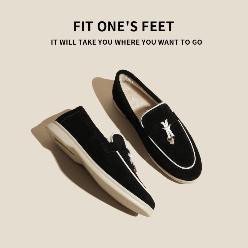 New fleece leather loafers, Italian LP lazy shoes, men's and women's trendy shoes, flat casual shoes for women details Picture