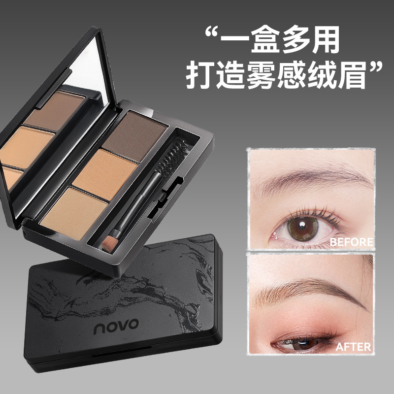 NOVO Matte shaping three-color eyebrow powder is not easy to smudge, waterproof and sweat-proof, does not smudge, and is suitable for beginners in nose shadow eyeshadow contouring details Picture