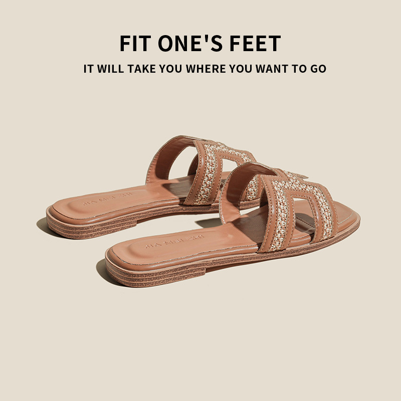 Cool flip-flops women's beach shoes, Fairy Style 2025 Korean version one-shoulder new summer versatile slippers for women to wear outside in summer with flat bottom Specification drawing