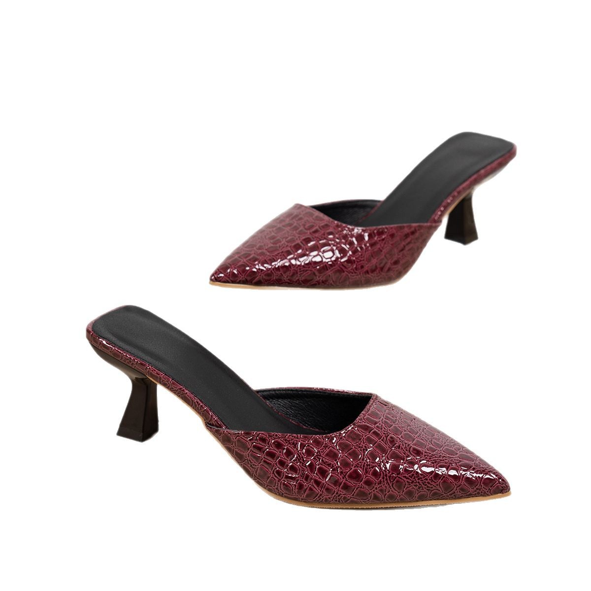High-heeled flip-flops for women's fashion outerwear, a new summer style of pointed-toe, thin-heeled French flip-top half-heel shoes for 2025 Item Picture