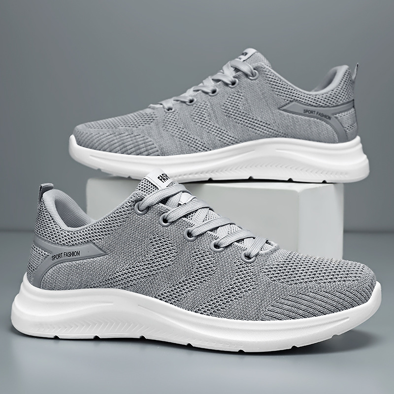 Summer new men's sports shoes, lightweight and breathable mesh shoes, soft-soled comfortable running shoes, Fei-woven men's shoes, single shoes full figure