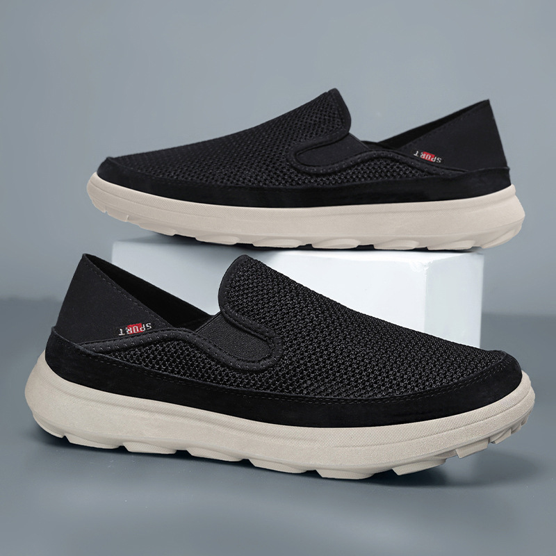 New spring style old Beijing cloth shoes for men, woven, breathable and odorless, casual soft soles, one-step single shoes, factory wholesale full figure