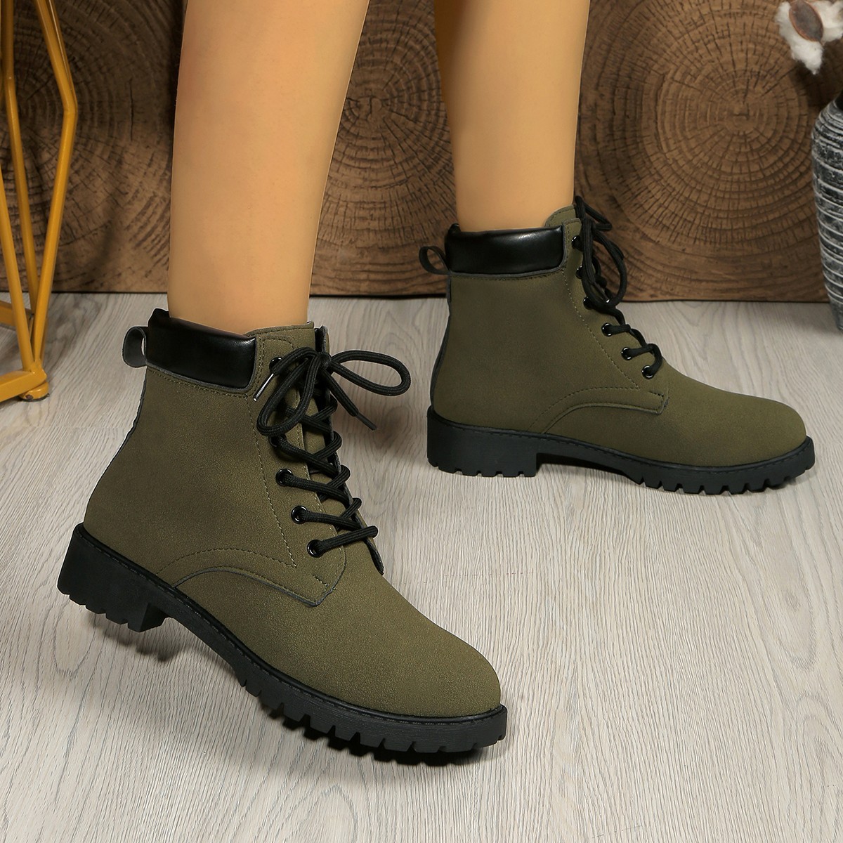Cross-border large-sized square and Dr. Martens boots for women, new lace-up, fashionable, casual and versatile skinny boots and short boots from Europe and America Specification drawing