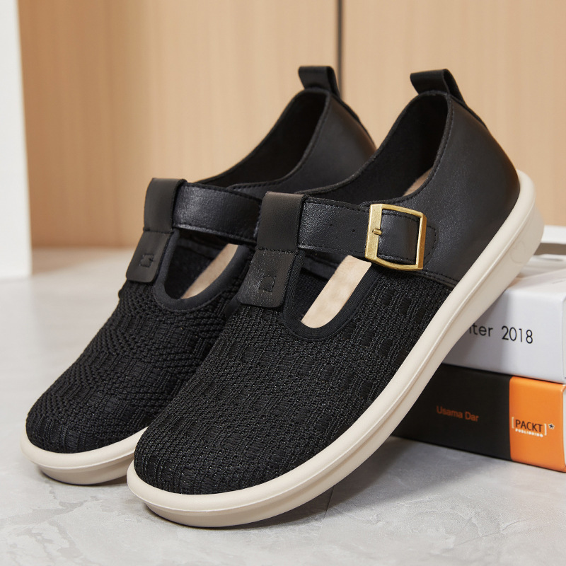 New spring casual and versatile women's shoes, lightweight and breathable, single shoe with buckle soft sole, no smelly feet, mom shoes Specification drawing