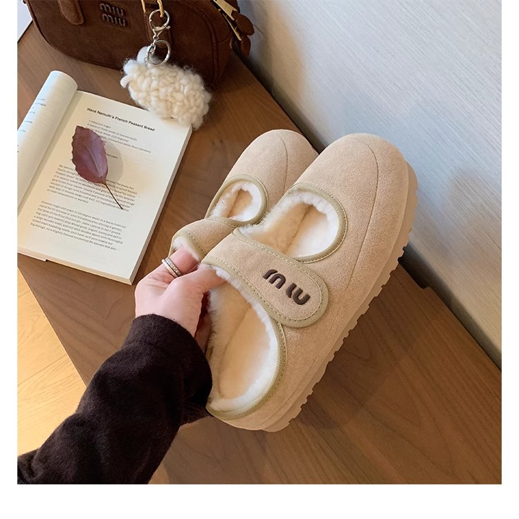 Plus-size 42 miu Velcro fleece warm cotton shoes, wool Mary Jane half-towed Burken shoes for women, the same style as Grape Mom Specification drawing