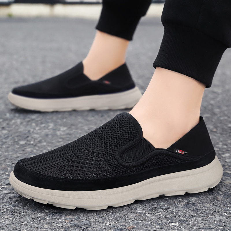 New spring style old Beijing cloth shoes for men, woven, breathable and odorless, casual soft soles, one-step single shoes, factory wholesale details Picture