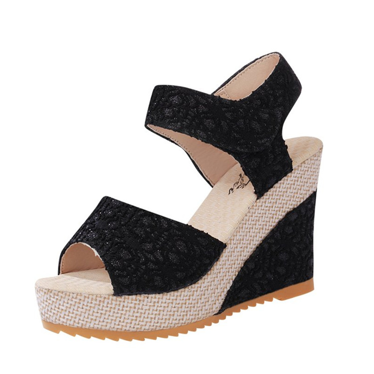 2021 Summer New style fashionable sponge sandals, Korean-style mesh Velcro high-heeled fish-mouth wedge sandals for women in stock Item Picture
