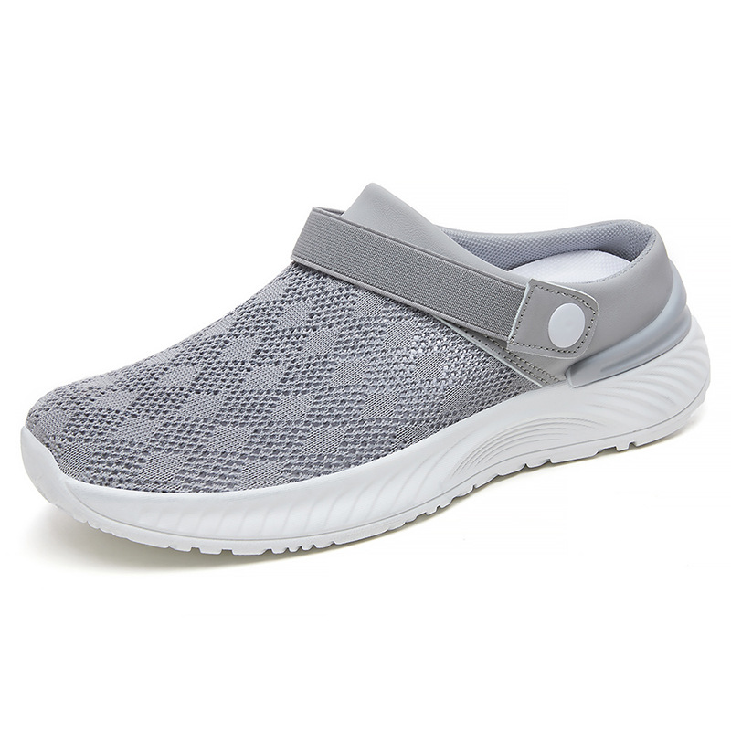 Women's summer fei-woven breathable single shoes with toe caps and half-support casual shoes, foreign trade women's shoes, solid color versatile mesh slippers Item Picture
