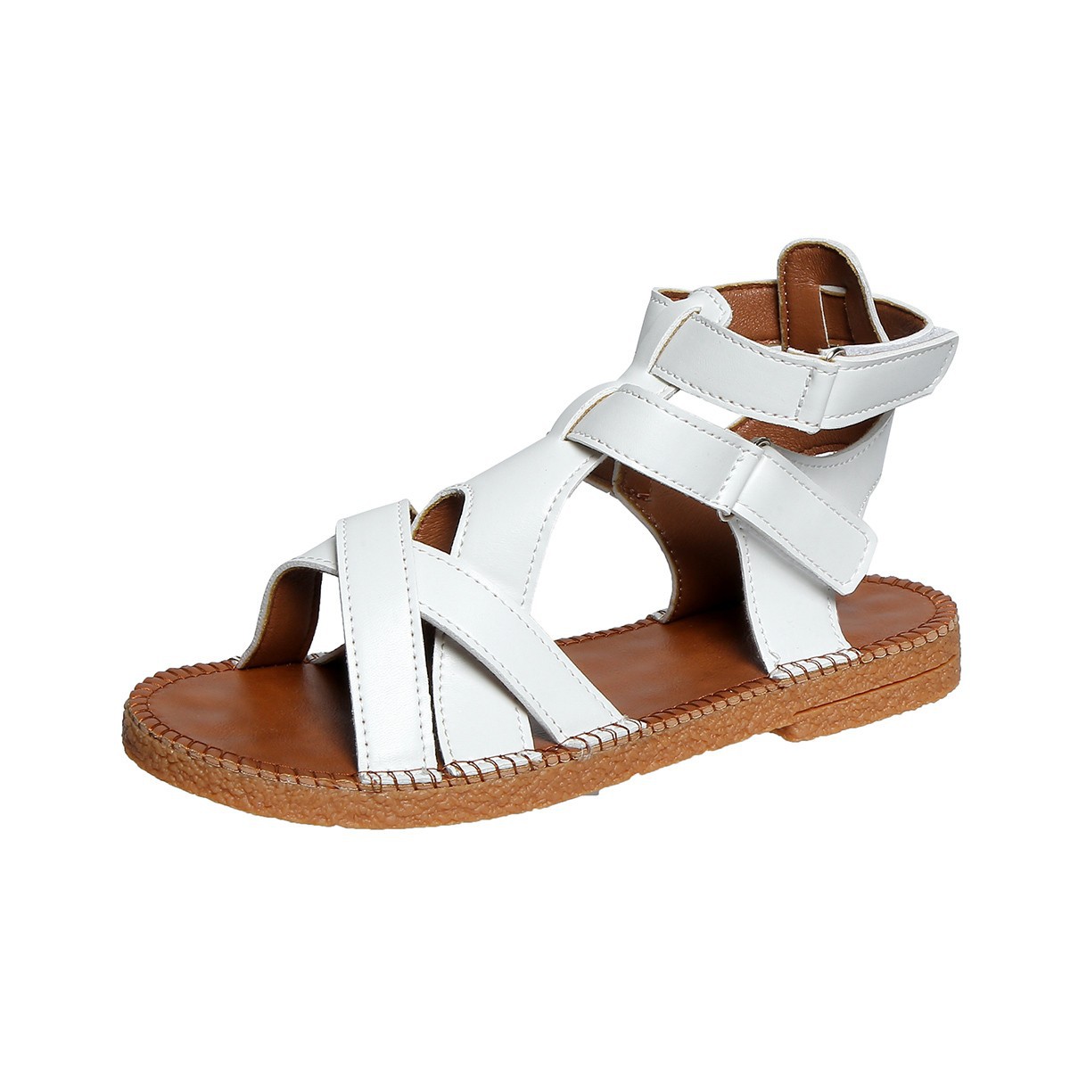 New summer 2025 Roman-style oversized, cross-strap, cut-out Velcro sandals for cross-border comfort women Item Picture