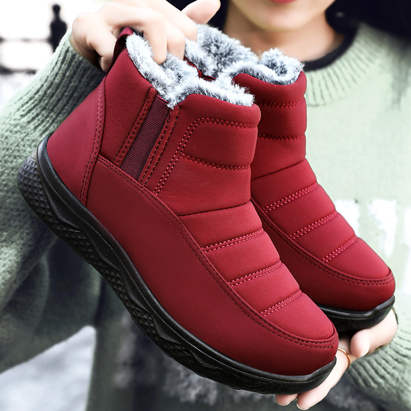 Women's cotton shoes, winter high-top warm women's boots, solid color versatile snowshoes, polyurethane fleece thickened women's cotton boots full figure