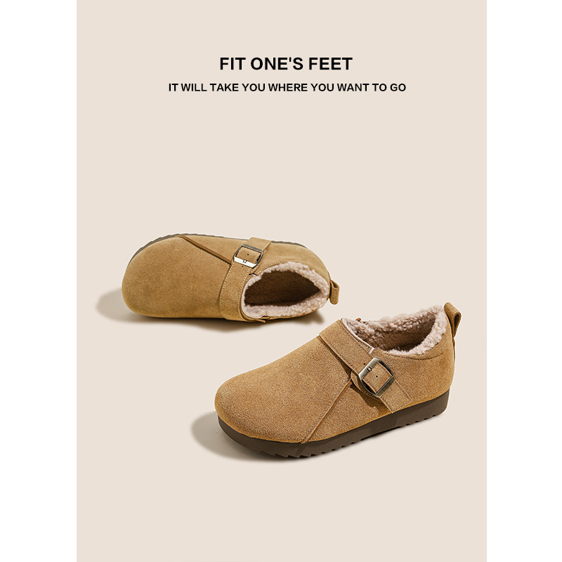 Large-sized insole leather soft-soled Burken shoes for women's 2024 winter new round toe one-button casual and versatile cotton shoes Application Scenario