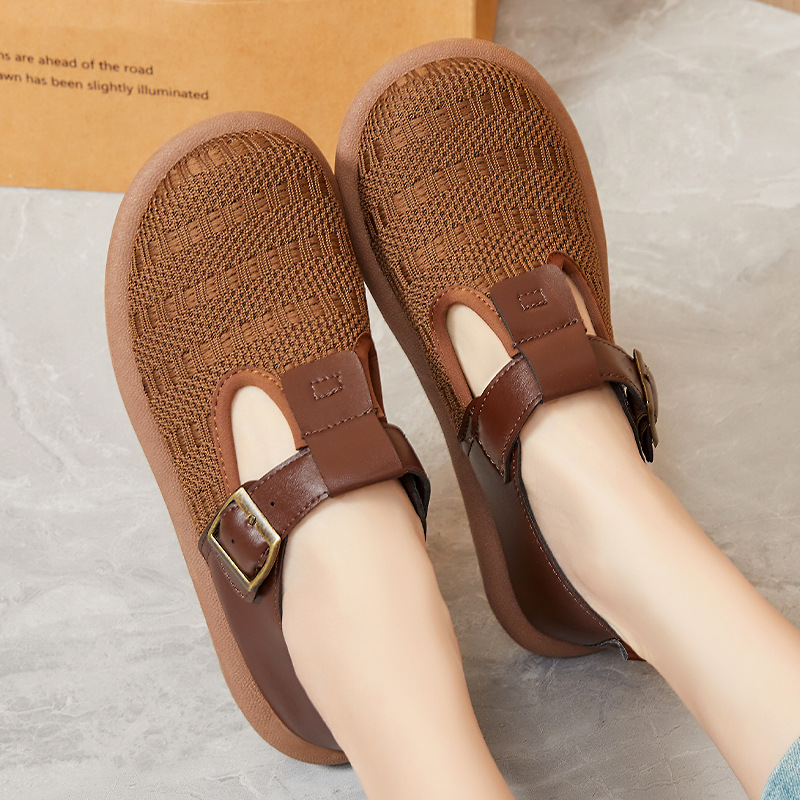 New spring collection of simple and versatile casual shoes for women, fashionable mom shoes, breathable net shoes, color-blocked buckle lazy shoes Application Scenario