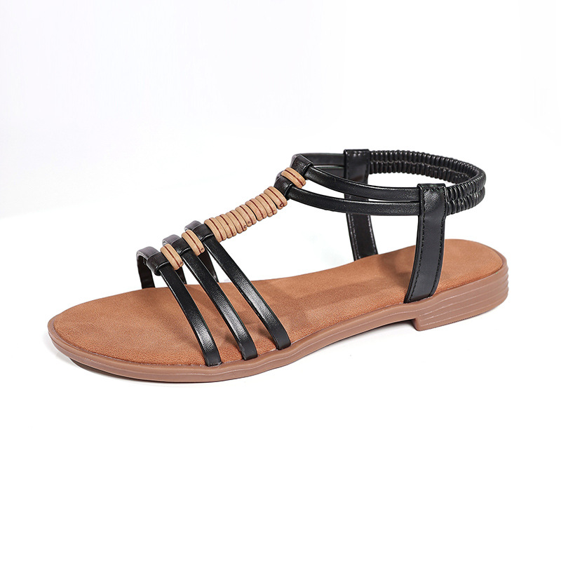 New 2025 vintage Roman sandals, soft-soled, simple and fashionable, with a cut-out elastic fit, oversized women's sandals Item Picture