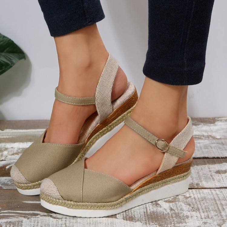 The 2023 summer new cross-border trade large-sized Baotou backheel thick-soled Roman sandals with buckles are in stock Specification drawing