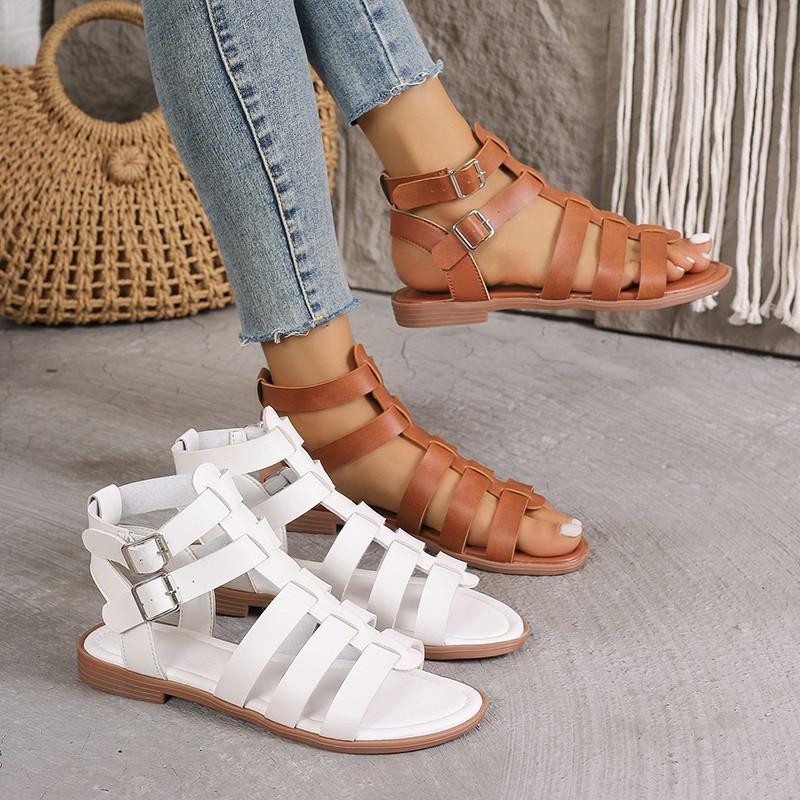 Soft leather Roman sandals for women's summer 2024 new style soft-soled mom shoes, fashionable outerwear women's sandals with flat heels details Picture