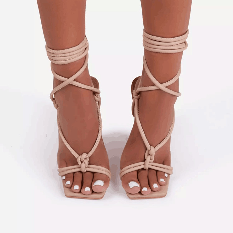 Cross-border foreign trade high-heeled sandals for women, European and American foreign trade slender high-heeled LACES, square-toed fish-mouth fashion walk and photo-taking women's shoes Application Scenario