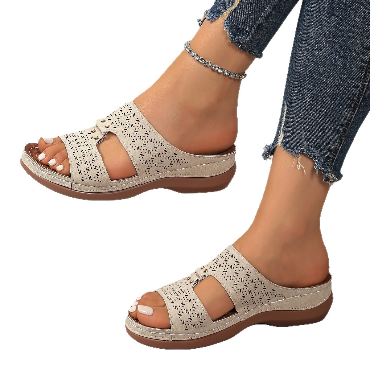 Summer 2025 new wedge heel women's flip-flops Amazon European and American thick-soled wedge heel outerwear one-shoulder flip-flops Item Picture