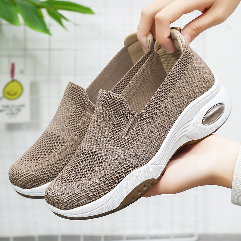 Cross-border women's shoes, versatile thick-soled height-increasing shoes, breathable flying woven single shoes, casual shoes for export, shoes for mom Specification drawing