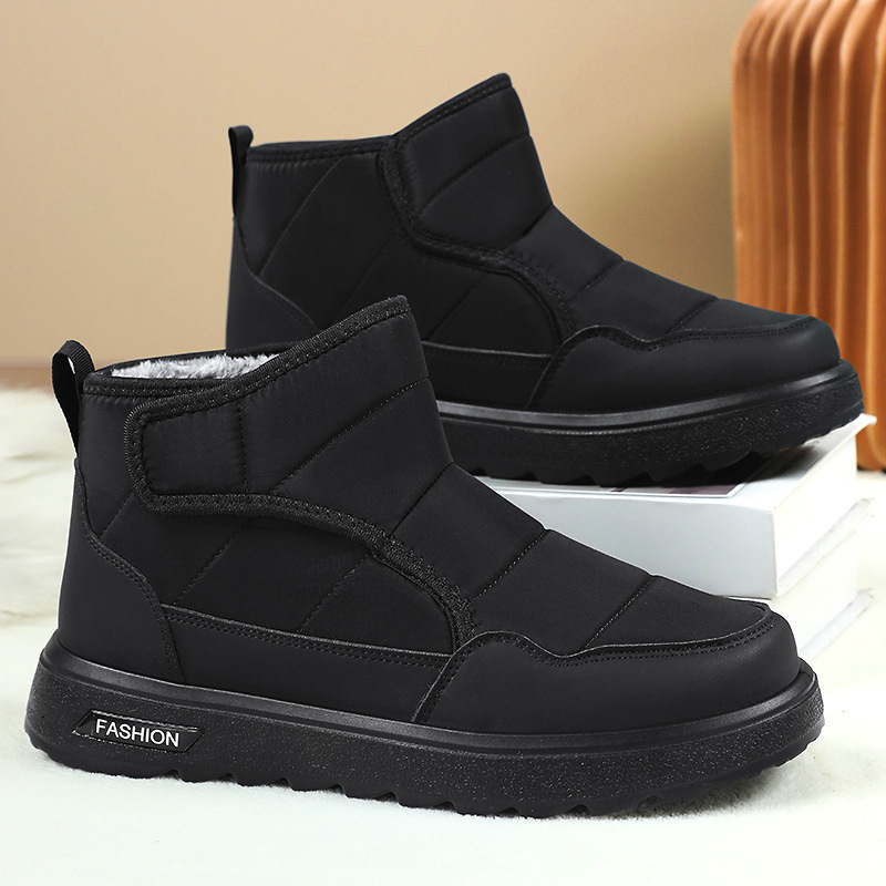 Men's winter new large-sized cotton shoes with added fleece and thickened fabric, cold-proof and warm snow boots, Velcro cotton boots Application Scenario