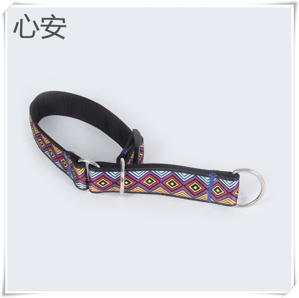 Ethnic-style geometric pattern printed pet 4.0 wide collar, cute dog collar, outdoor dog walking collar, dog chain wholesale Specification drawing
