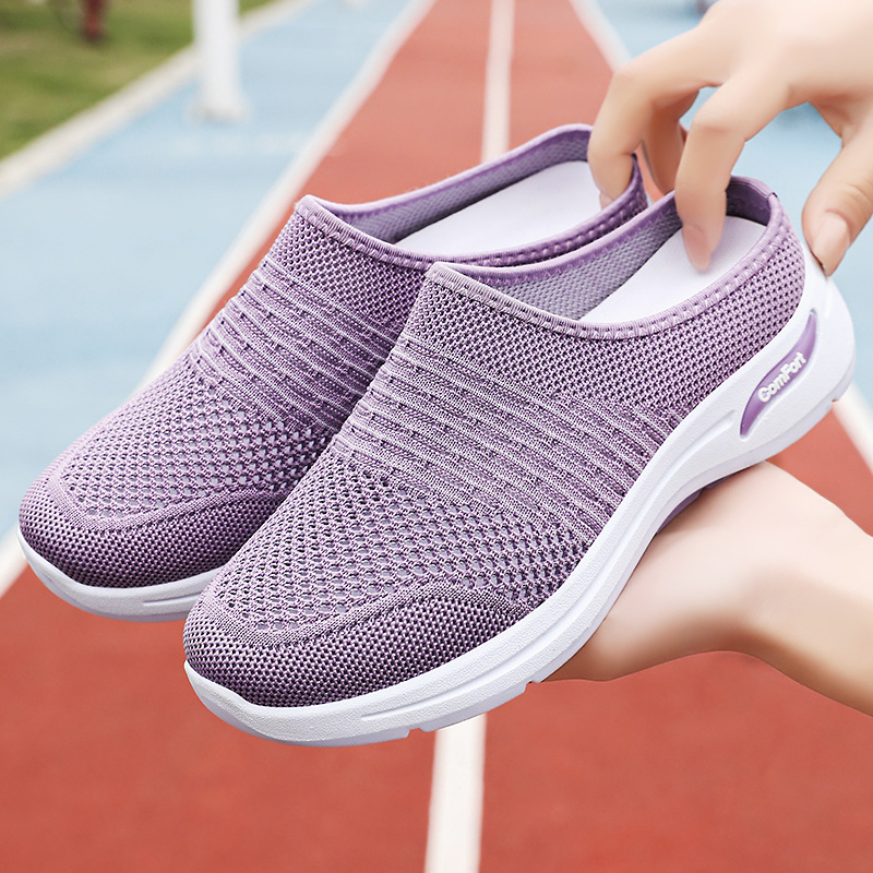 Women's shoes, casual shoes, summer shallow-mouthed semi-slippers, breathable mesh woven shoes, soft-soled mom shoes, one-step lazy shoes Application Scenario