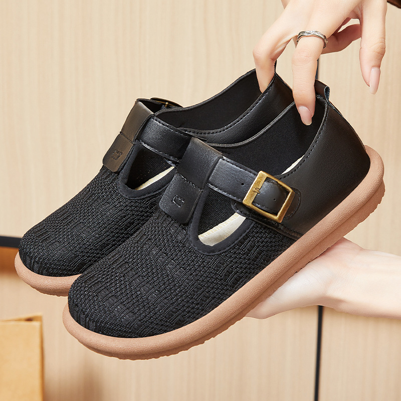 New spring collection of simple and versatile casual shoes for women, fashionable mom shoes, breathable net shoes, color-blocked buckle lazy shoes Specification drawing