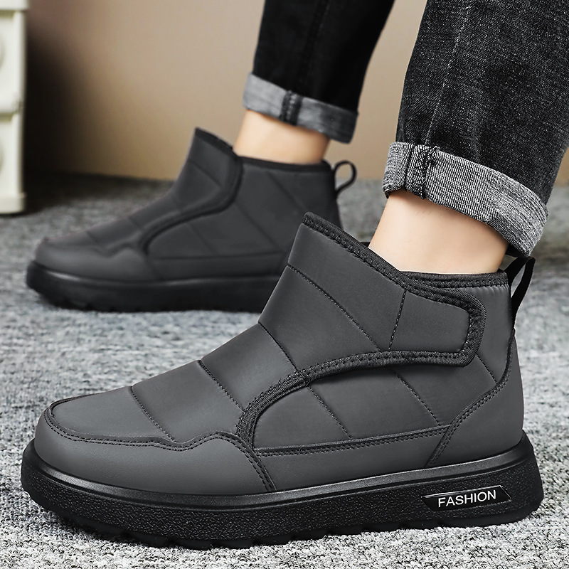 Men's winter new large-sized cotton shoes with added fleece and thickened fabric, cold-proof and warm snow boots, Velcro cotton boots Specification drawing