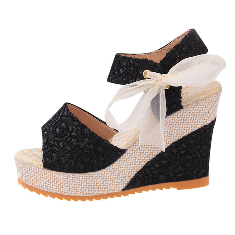 Cross-border wedge heel sandals for women 2021 new style Women's shoes, summer fashion and versatile women's lace-up women's fish-mouth sandals Item Picture