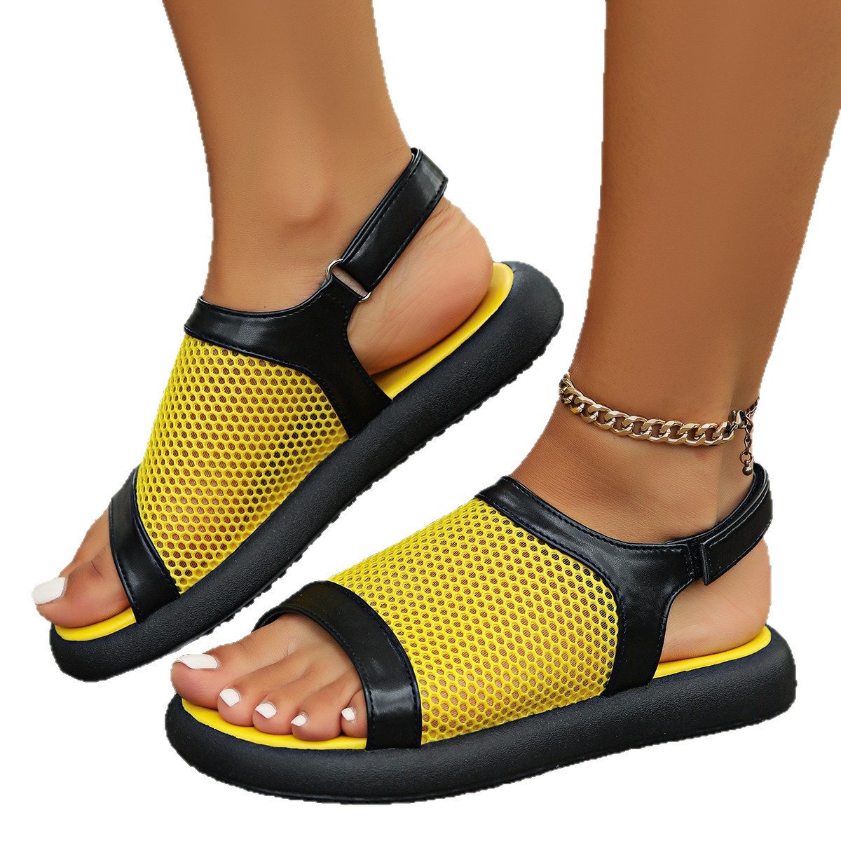 Cross-border large-sized flat back strap sandals for women, summer 2025, mesh flat breathable mesh sandals for women Item Picture